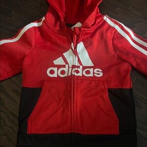 Adidas Kids Red and Black Zip-Up Hoodie